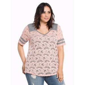 Torrid Pink Lace Football Top sz 1X